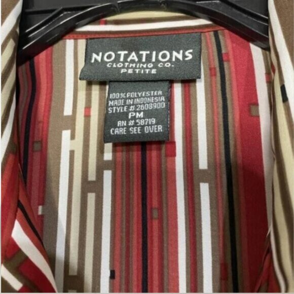 Notations Retro 90s Satin Striped Short Sleeve Button Down Shirt Top Petite M - Picture 9 of 12